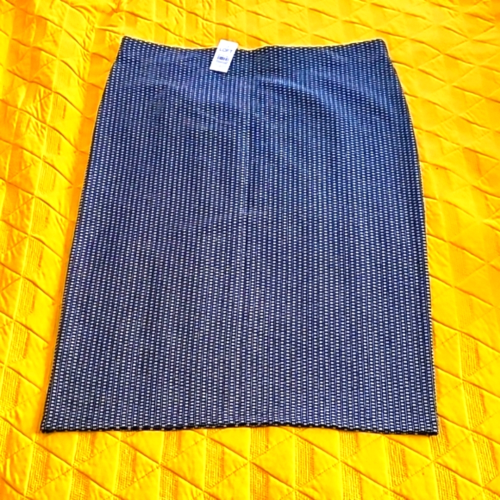 New LOFT Black/White Woven Pull-On Stretch Pencil Skirt NWT